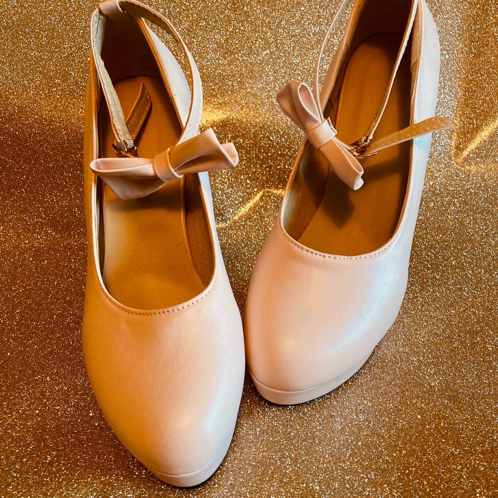 Brand New Ultra-High Rose/Cotton Candy Pink Heels with Bow-Decor Ankle Strap